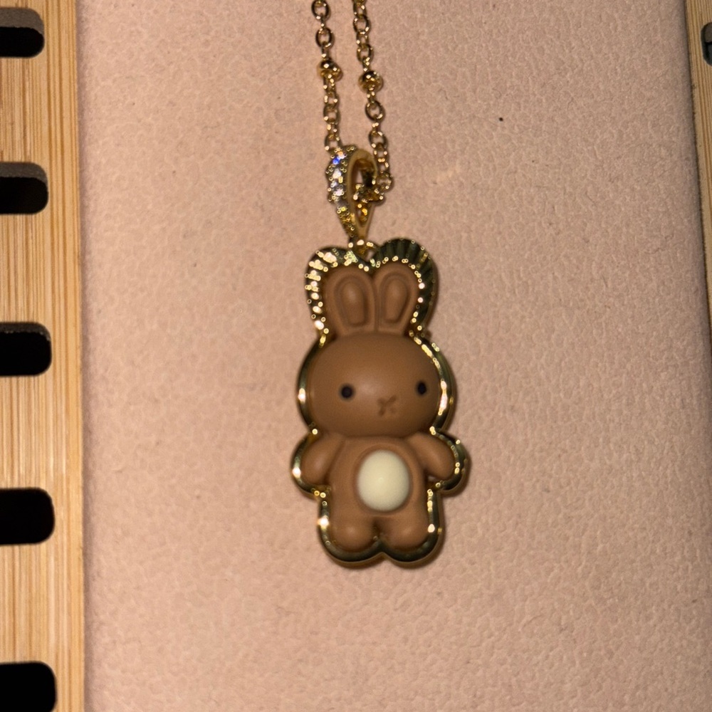 Oro Laminado Gold and Brown Bunny Pendant Necklace